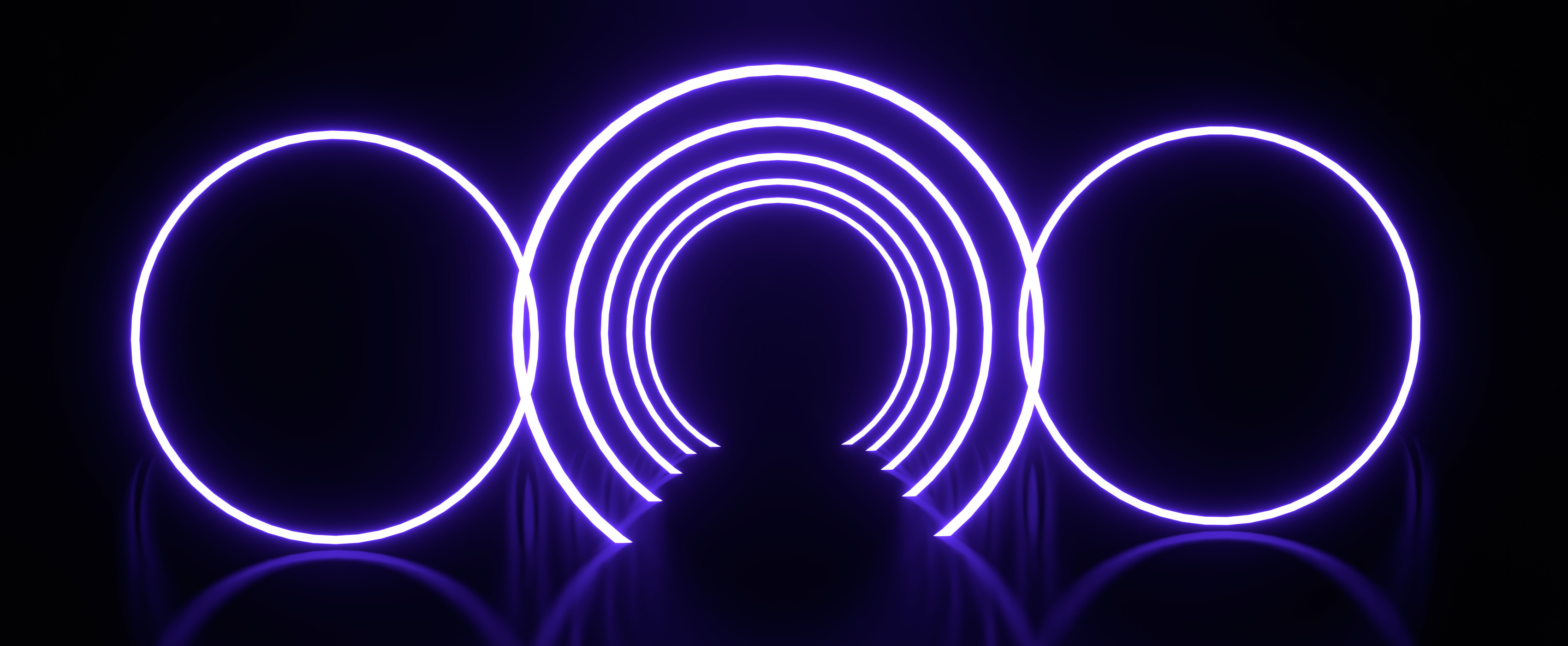 Neon circles frame with futuristic reflection